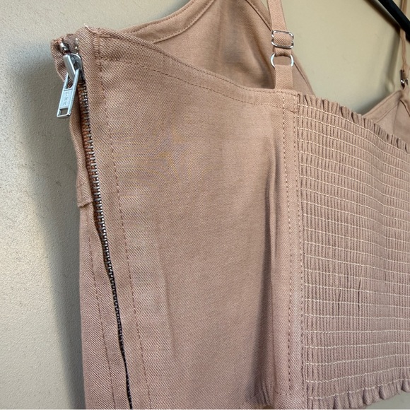 A.L.C. Mila Bustier Top Tan Brown Linen Blend Smocked Back Cropped Camisole Sz 6 - Picture 6 of 8